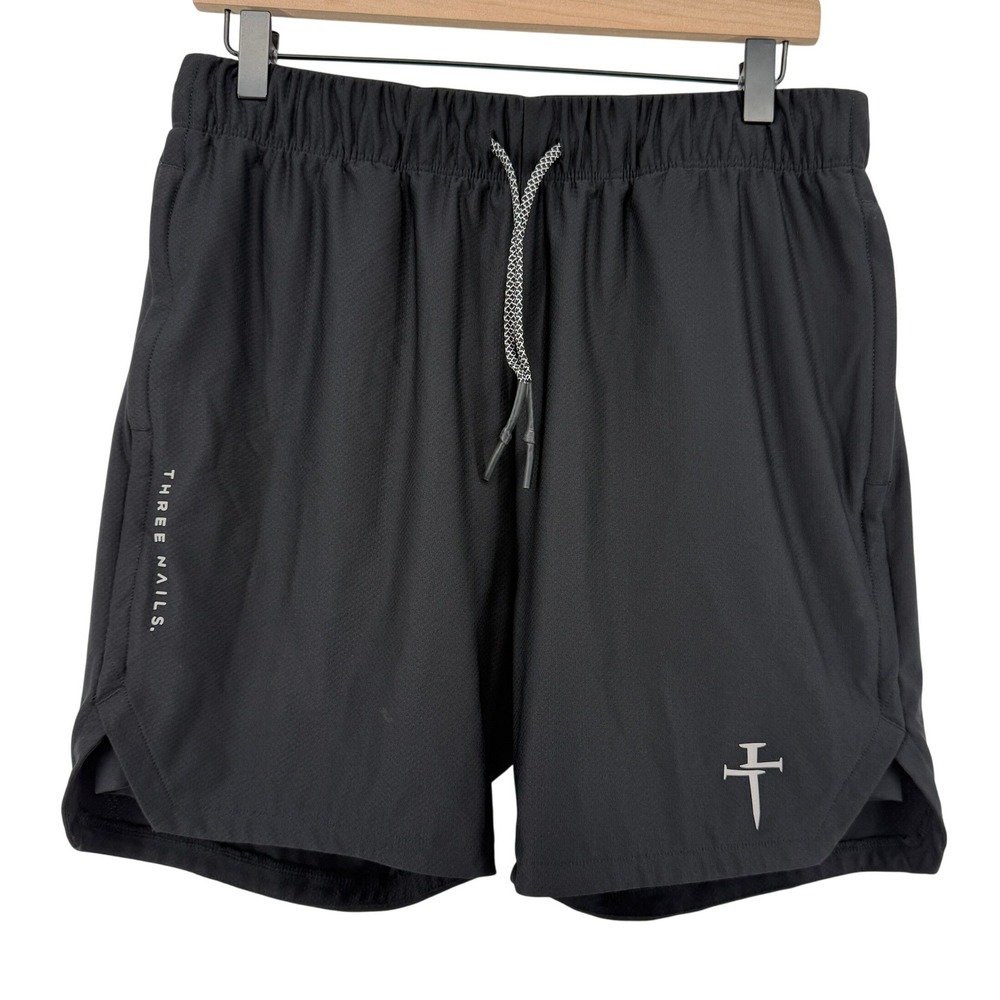 Three Nails Pro-Tech 2.0 Liner Short 5" Black Men L Zipper Pockets Athleisure